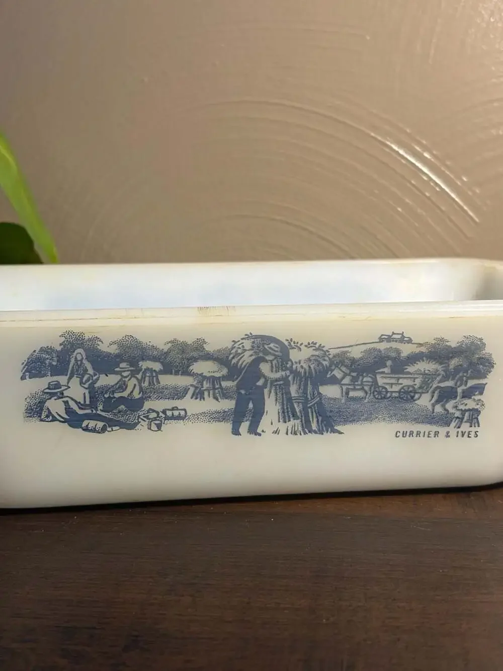 Vintage Glasbake Currier & Ives J-522 Milk Glass Loaf Pan